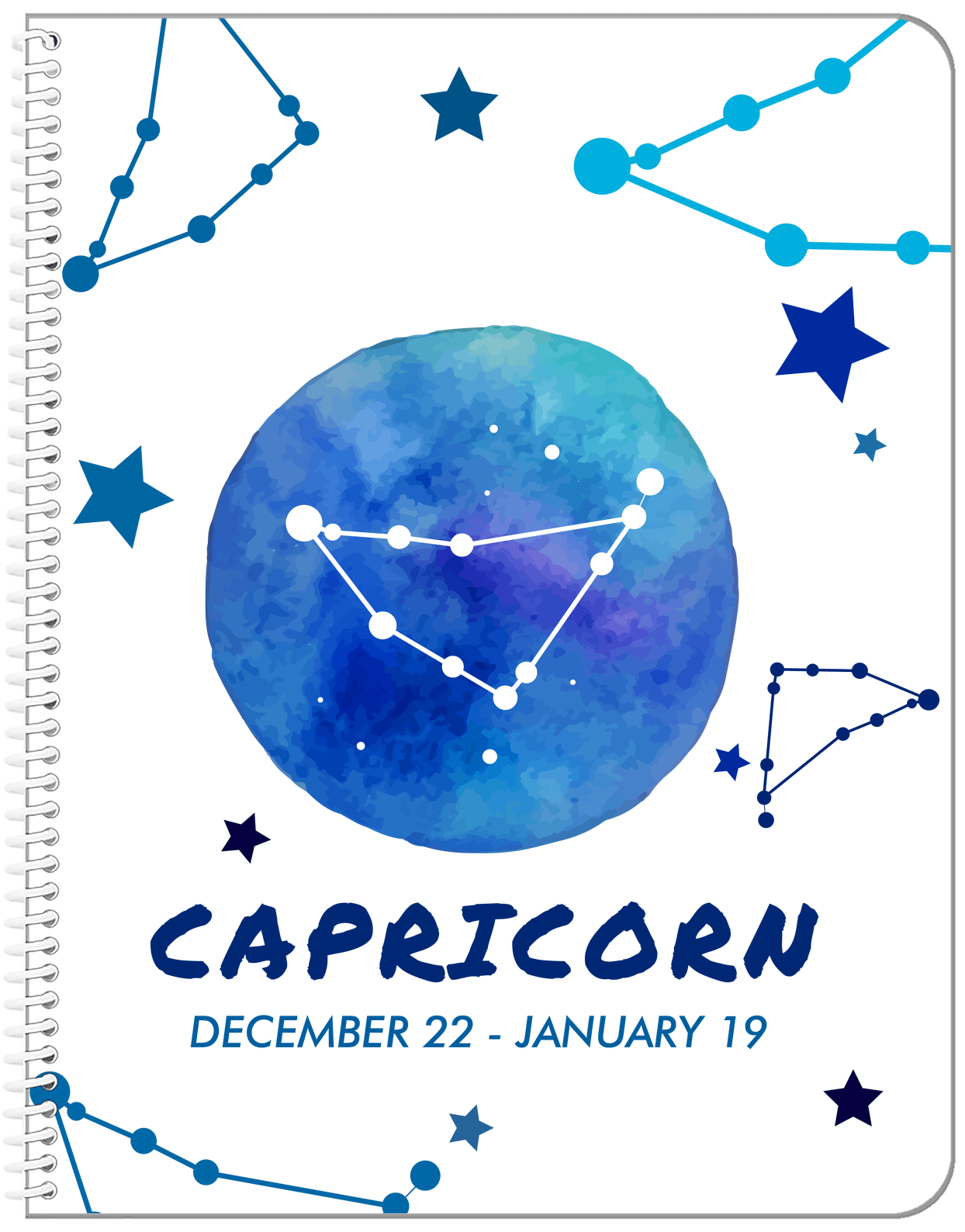 Zodiac Sign Notebook - Date Range - Capricorn - Front View