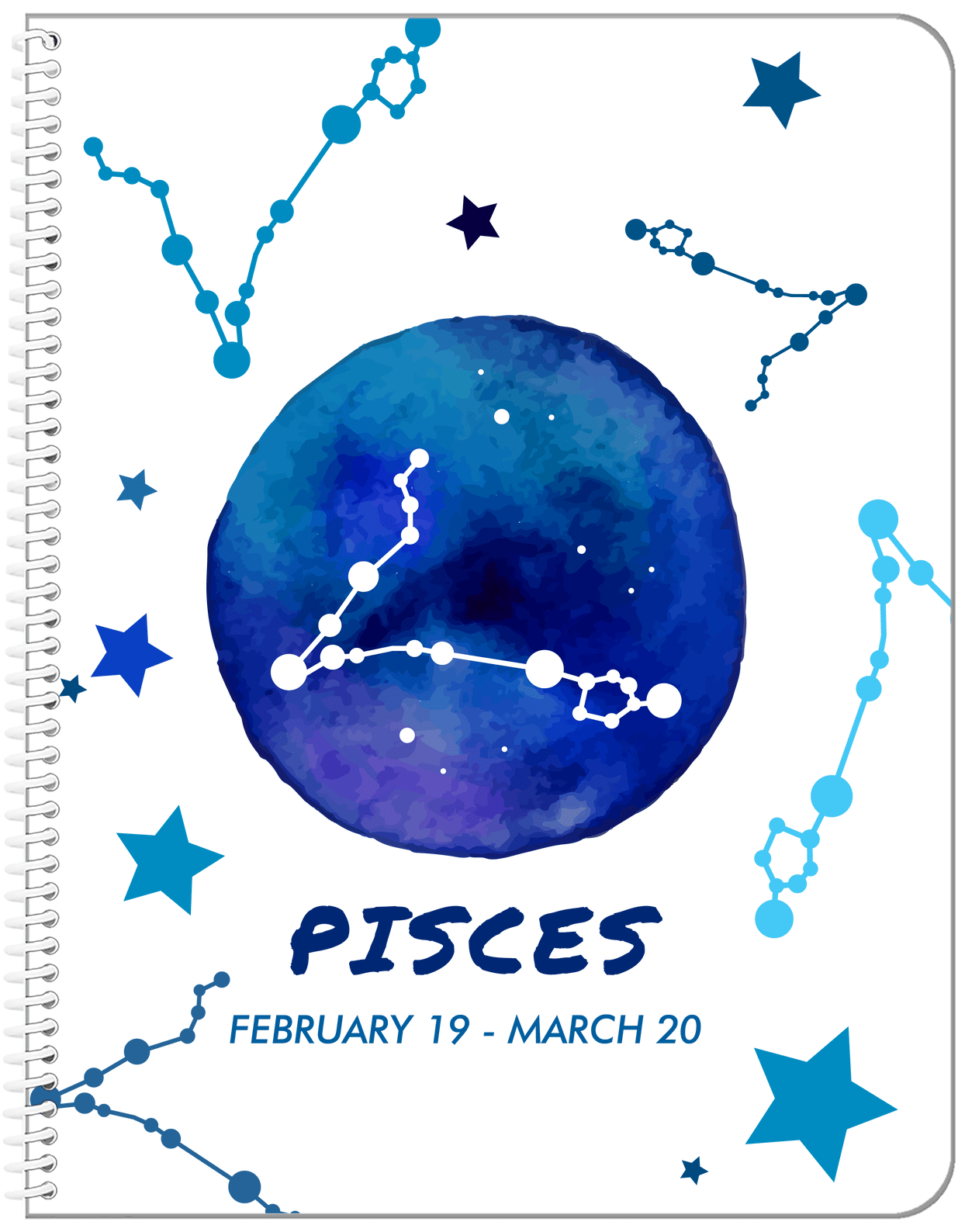 Zodiac Sign Notebook - Date Range - Pisces - Front View