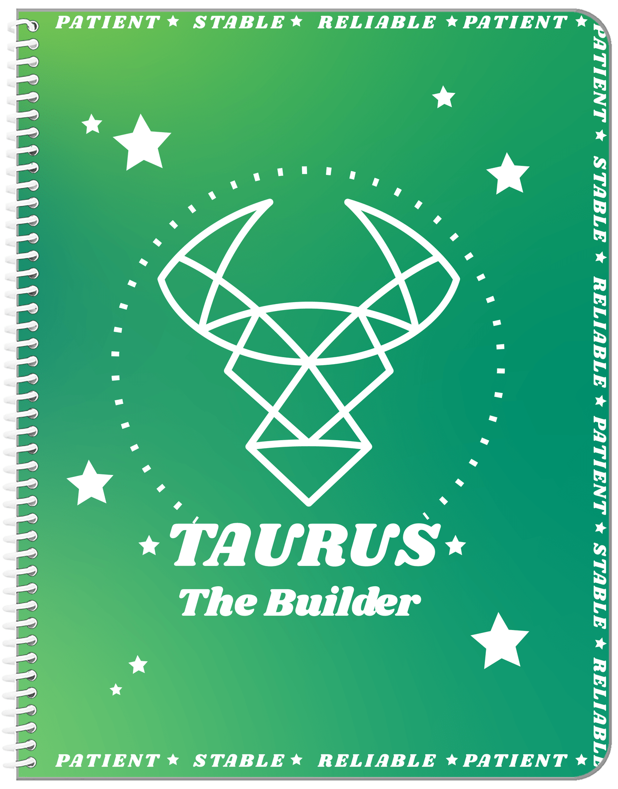 Zodiac Sign Notebook - Traits of a Taurus - Front View