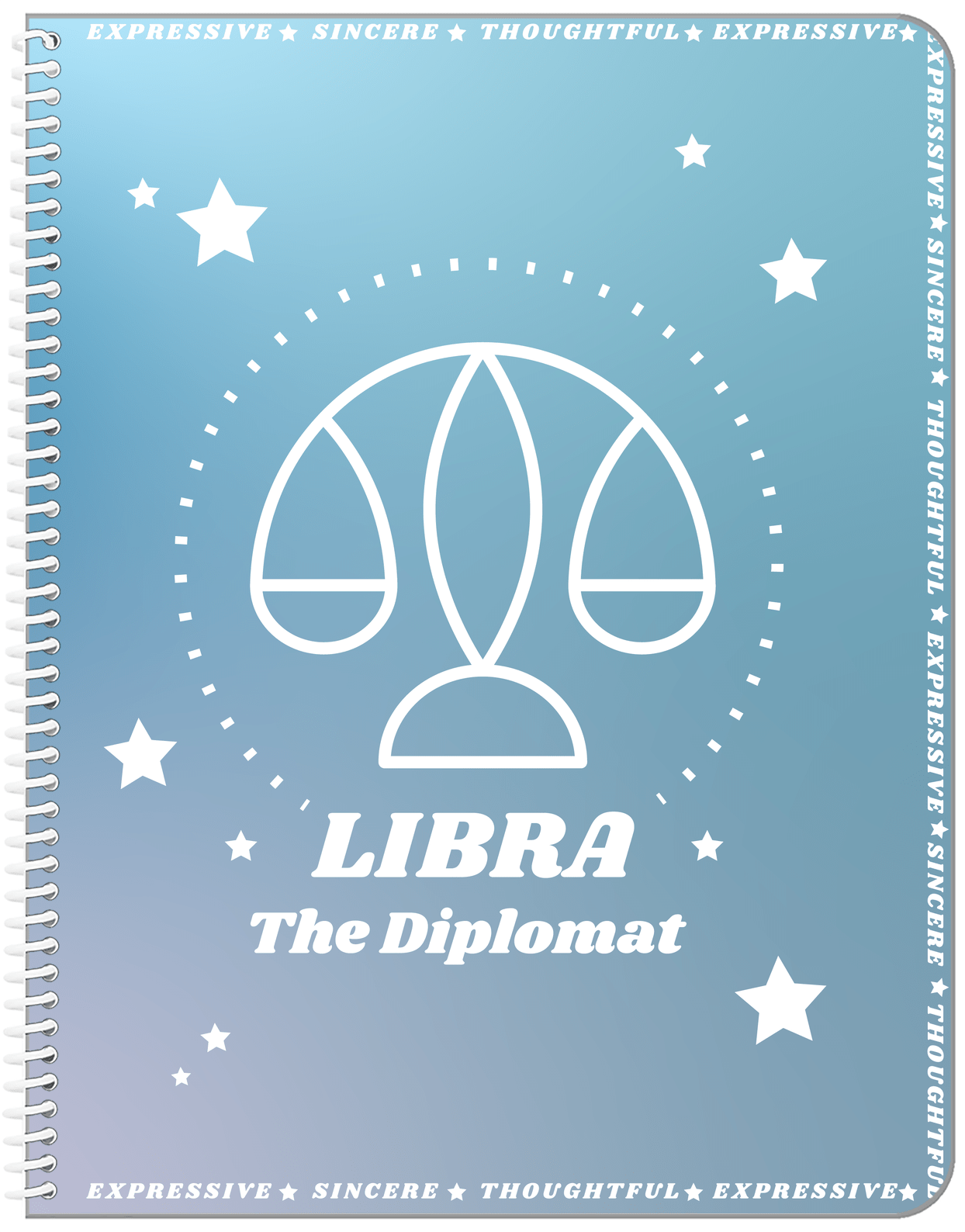 Zodiac Sign Notebook - Traits of a Libra - Front View