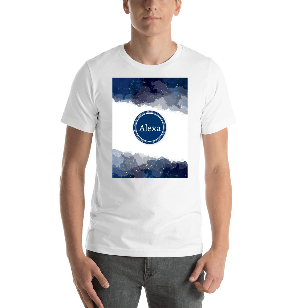 Personalized Zodiac Signs T-Shirt - White - Circle Nameplate - Shirt View