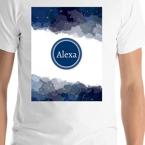 Personalized Zodiac Signs T-Shirt - White - Circle Nameplate - Shirt Close-Up View